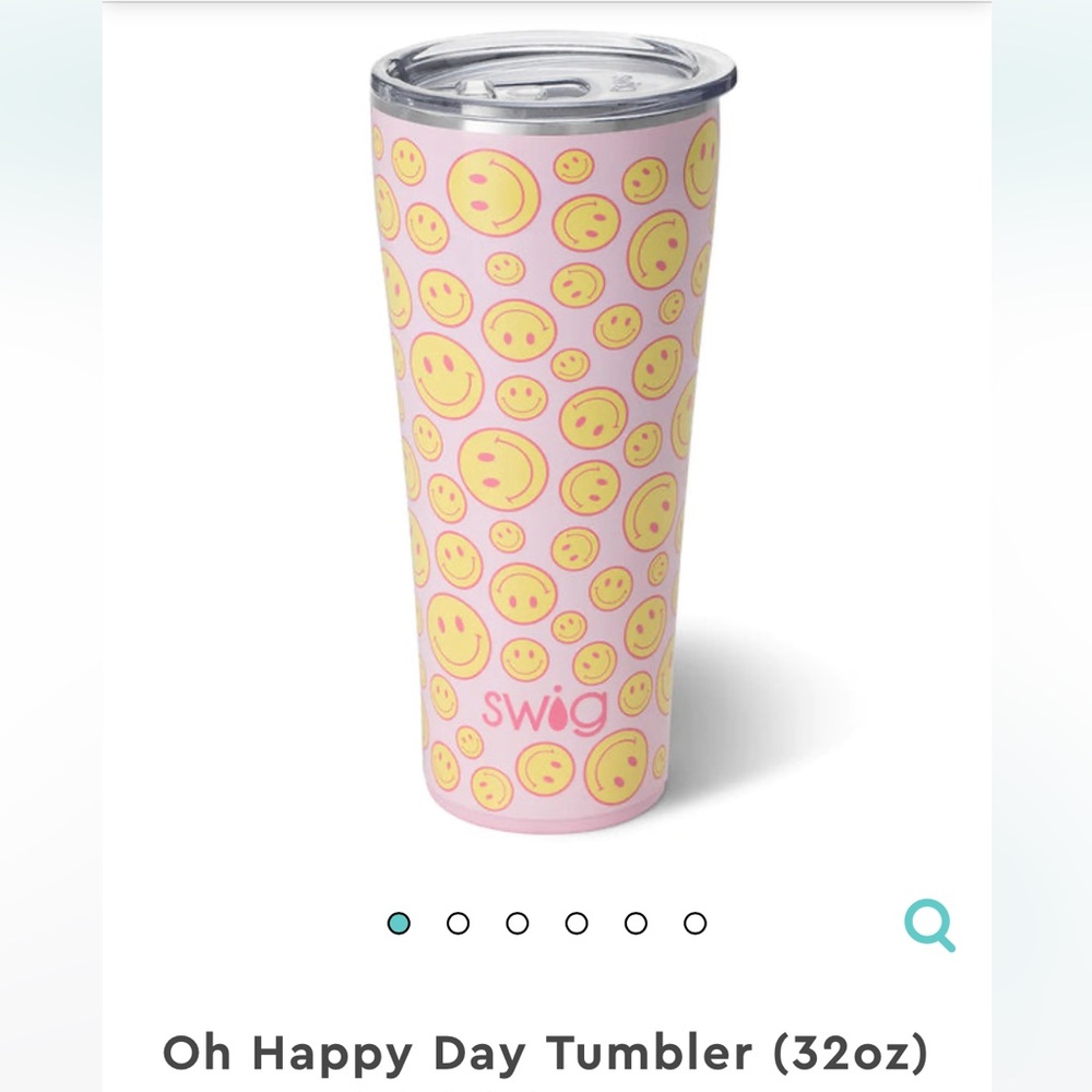 New in packaging Oh Happy Day 32oz Swig Tumbler pink w happy faces